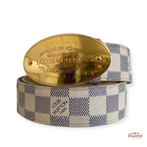 Louis Vuitton Belt Initiales Damier Azur Blue/White in Canvas with Brass -  US